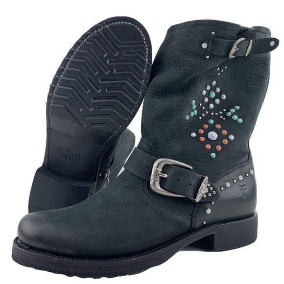 Womens Frye Boots Size 6.5 Veronica Stone Leather Bootie Goodyear Welt Buckles - Picture 1 of 12